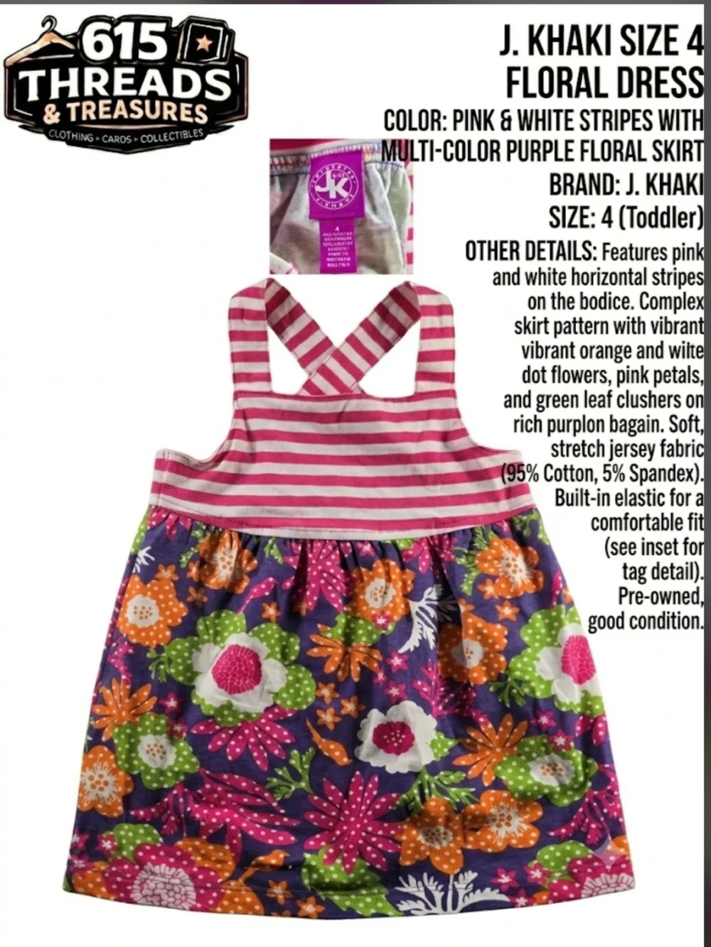 J. Khaki Pink & Purple Striped Bodice Floral Skirt Toddler Dress